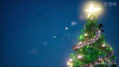 有一颗挂满礼物的圣诞树在圣诞节在发光